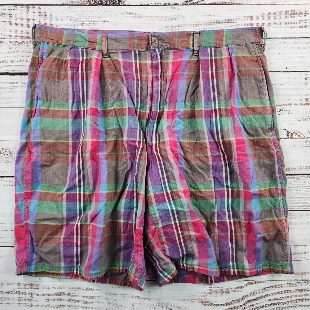 Vintage Polo Ralph Lauren Tyler Shorts Mens 38 Plaid Madras Pleated Chino USA